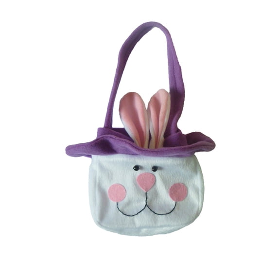 Hyknon Easter Bunny Baskets, Soft Cotton Container with Handle, Cute Candy Bags with Plush Rabbit Ears, Multi-Purposes Decorative Bucket for Easter Egg Hunts Party Candy Party, Purple