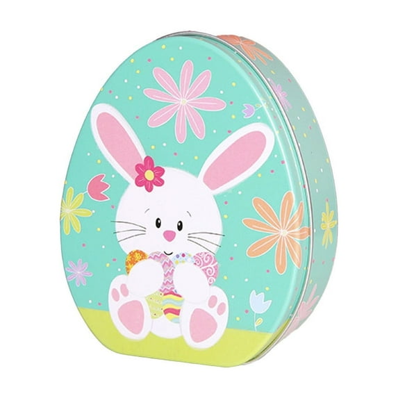 Hyknon Easter Candy Box Egg Shaped Gift Container Boxes Metal Bunny Treat Storage Box Assorted Party Supplies for Friends Colleague Classmates