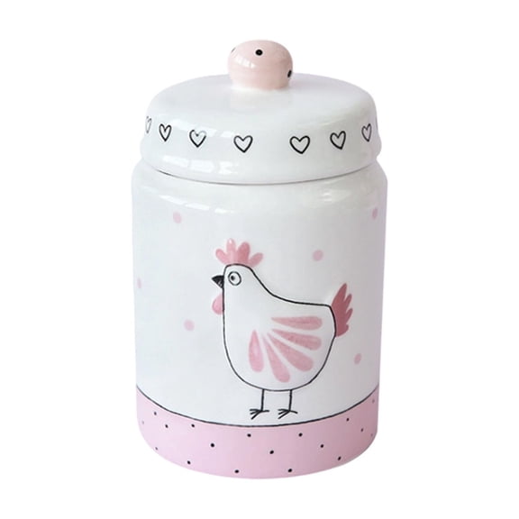 Hyknon Easter Chicken Storage Jar, Pink Ceramic Hen Storage Canister with Lid, Decorative Tank for Countertop Bookshelf Home Display, Multi-Purposes Can for Easter Kitchen Snacks Candy