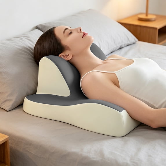Hyknon Ergonomic Neck Support Pillow, Memory Foam Contoured Head Pillow for Comfortable Sleeping, Cervical Pillow for Neck Pain Relief, Bed and Travel Use