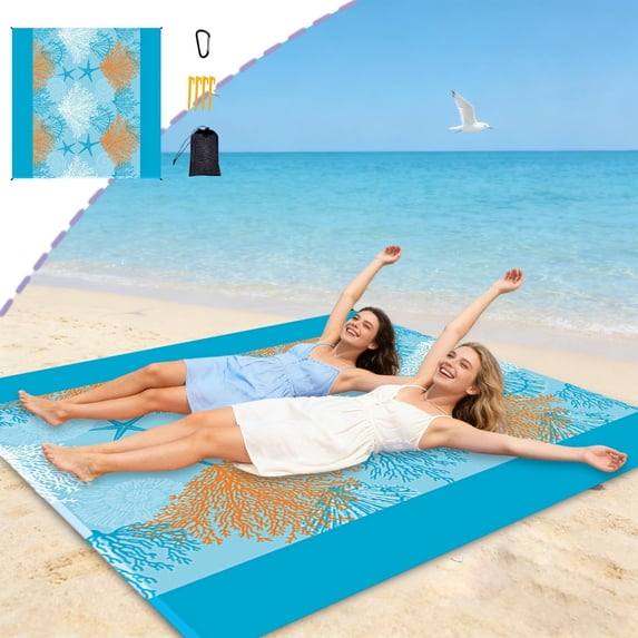 Hyknon Extra Large Beach Blanket Sandproof Waterproof, Lightweight Quick Dry Beach Mat Foldable Sand Free Beach Blankets for Travel Camping Beach Accessories