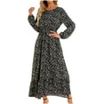 thumbnail image 1 of Hyknon Fall Dresses for Women 2025 Fashion Boho Floral Printed Round Neck Long Sleeve Maxi Dresses A-line Loose Fit Elastic Waist Swing Dresses, 1 of 5
