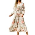 thumbnail image 1 of Hyknon Fall Dresses for Women 2025 Fashion Boho Floral Printed Round Neck Long Sleeve Maxi Dresses A-line Loose Fit Elastic Waist Swing Dresses, 1 of 5
