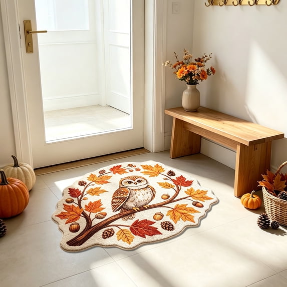 Hyknon Fall Pumpkin Rug, Halloween Decorative Floor Rug with Autumn Leaves Design, Oval Seasonal Rug for Entryway Front Door Kitchen Living Room Fireplace Home Decor
