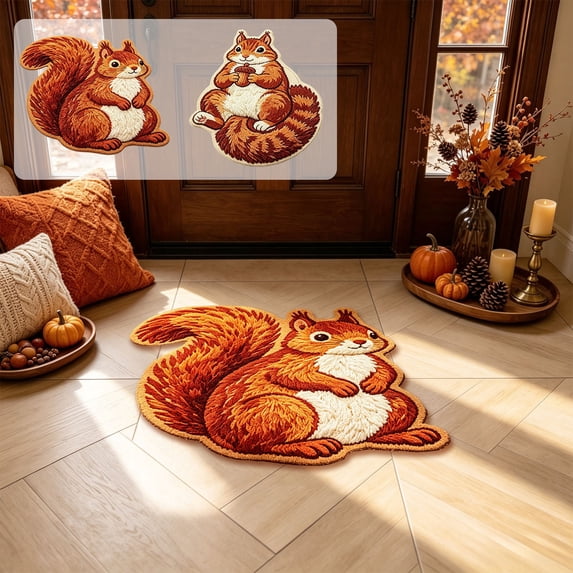 Hyknon Fall Thanksgiving Squirrels Rug, Cute Soft Plushes Thick Waterproof Bathroom Mat, Non-Slip Harvest Decor Floor Mat, Entryway Door Mat for Home Indoor Outdoor Bedroom Kitchen Decor 17.7"×27.6"