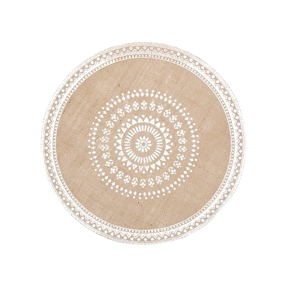 Hyknon Flax Placemats 15" Round Tassel Table Mats Reusable Insulated White Place Mats Farmhouse Desktop Mat for Dining Kitchen Home Decor