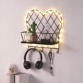 thumbnail image 1 of Hyknon Floating Shelves for Wall Decor Lighted Heart Black Wall Organizer with 6 Hooks Hanging Metal Shelves for Bathrooom Bedroom Kitchen Storage, 1 of 6