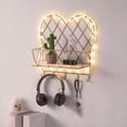 thumbnail image 1 of Hyknon Floating Shelves for Wall Decor Lighted Heart Gold Wall Organizer with 7 Hooks Hanging Metal Shelves for Bathrooom Bedroom Kitchen Storage, 1 of 6