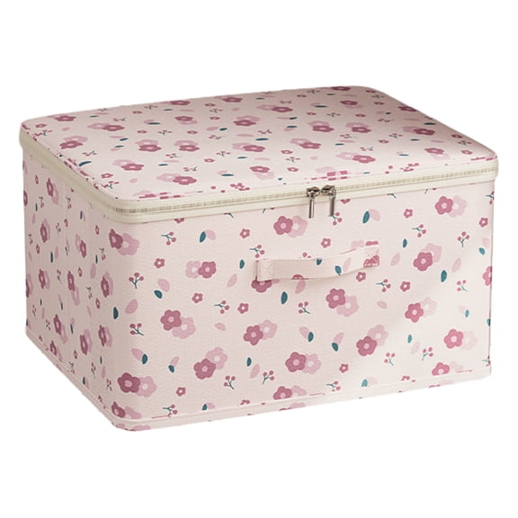 Hyknon Floral Fabric Storage Box, Large Organizer Box With Zipper, Dustproof Durable Closet Organizer, Foldable Neat Storage Container, Multi-Purpose Organization for Clothes Toys 19×15×12 Inch
