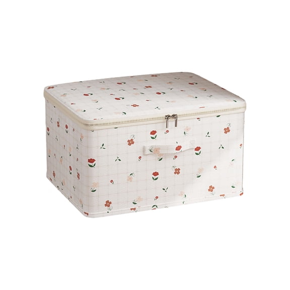 Hyknon Floral Fabric Storage Box, Large Organizer Box With Zipper, Dustproof Durable Closet Organizer, Foldable Neat Storage Container, Multi-Purpose Organization for Clothes Toys 15×10×6 Inch