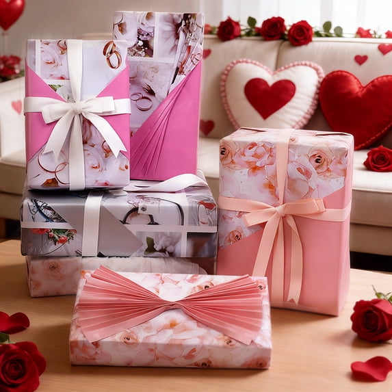 Hyknon Floral Wrapping Paper Rolls, Double-Sided Large Size Roll, Elegant Recyclable Thick Wrapping Paper with Cut Lines, Various Occasions Gift Wraps for Valentines Mothers day Wedding Christmas, A