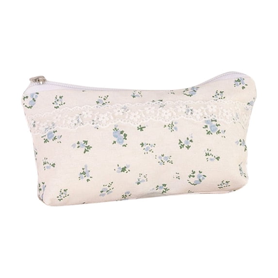 Hyknon Fresh Floral Pencil Bag, Large Capacity Storage Bag with Lace, Soft Breathable Stationery Bag with Zippers, Lightweight Multi-Functional Pencil Cases for Makeup Travel Home Daily ( B )