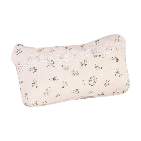 Hyknon Fresh Floral Pencil Bag, Large Capacity Storage Bag with Lace, Soft Breathable Stationery Bag with Zippers, Lightweight Multi-Functional Pencil Cases for Makeup Travel Home Daily ( A )