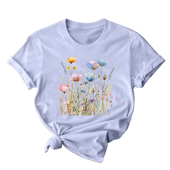 Hyknon Graphic Tees for Women 2025 Fashion Floral Printed Short Sleeve Round Neck T-shirt Mother's Day Gifts Casual Loose Fit Versatile Summer Tops