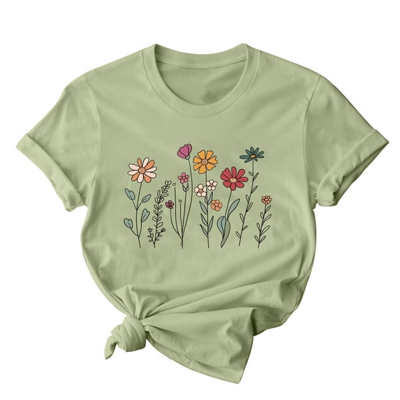 Hyknon Graphic Tees for Women 2025 Fashion Floral Printed Short Sleeve Round Neck T-shirt Mother's Day Gifts Casual Loose Fit Versatile Summer Tops