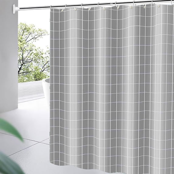 Hyknon Grid Gray Shower Curtain Modern Bathroom Set Waterproof Washable Plastic Shower Curtains Thickened Quick-Drying Blackout Curtains for Bathtub Bathroom Decor
