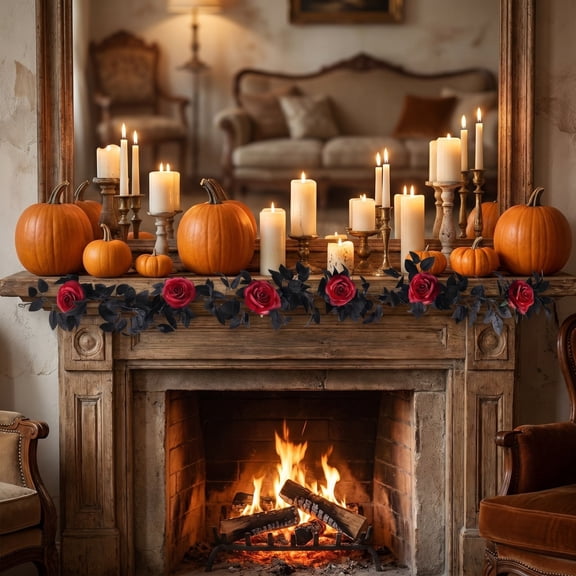 Hyknon Halloween Artificial Garland with Red Rose, 78.74 Inch Waterproof Gothic Spooky Black Leaf Vine, Hanging Decor for Mantel Stair Railing Front Door Wedding Party Supplies
