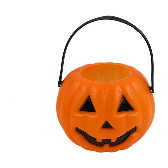 Hyknon Halloween Trick or Treat Bucket, Spooky Pumpkin Jack-o-Lantern Face Basket, Plastic Candy Snack Gift Holder, Portable Reusable Handheld Storage Bucket for Trick-or-Treat Party Decor 2.8"×2.2"