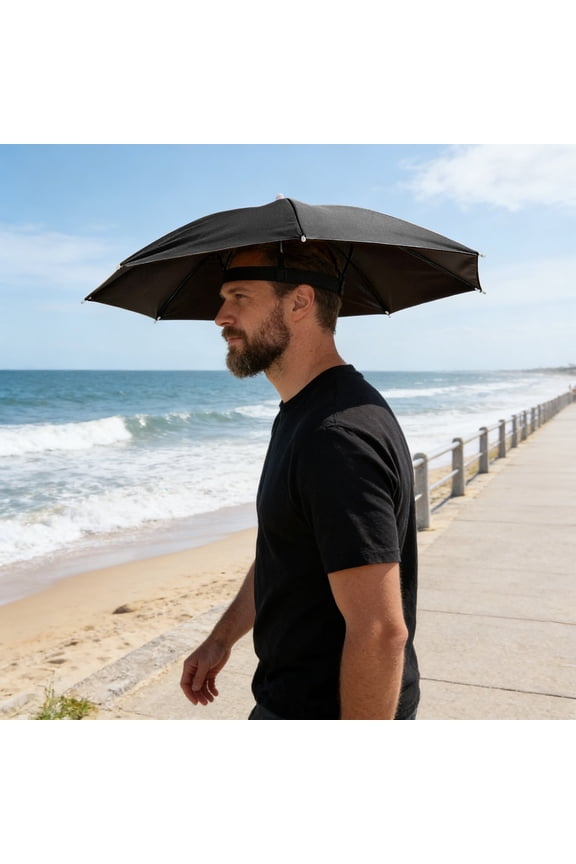 Hands-Free Umbrella Hat, Adjustable Head-Mounted Umbrella Cap, Portable Lightweight Rain Sun Umbrella, Waterproof Sun Protection Umbrella for Fishing Hiking Camping Outdoor Activities, Black
