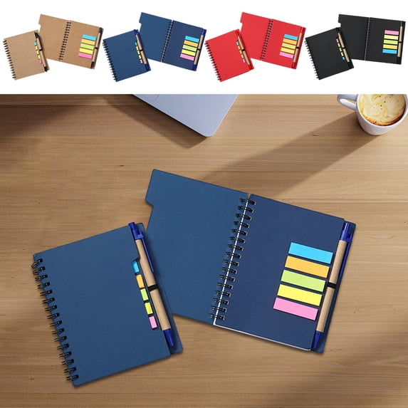 Hyknon Hardcover Spiral Notebook with Pen & Removable Divider Tabs Blue College Ruled Journal Notebooks with Pocket Lined Note Book for Work Office Business