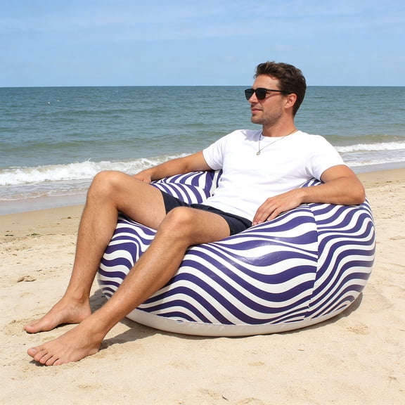 Hyknon Inflatable Bean Bag Chair, Soccer Stripe Blow up Chair Sofa, Folding Portable PVC Lazy Air Cushion Lounge, Inflatable Seating for Adults Outdoor Gaming Camping Movie Party Supplies, Purple
