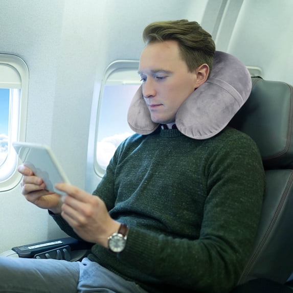 Hyknon Inflatable Travel Neck Pillow for Airplanes Portable U-Shaped Neck Support Pillow with Adjustable Side Washable Blow up Airplane Pillows for Adults Hotel Car Sleeping