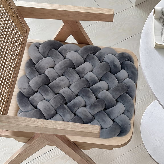 Hyknon Knot Chair Cushions for Back Pain Relief Soft Non-Slip Gray Seat Cushion Reversible Woven Chair Cuhions Pads for Home Office School (15x19inch)