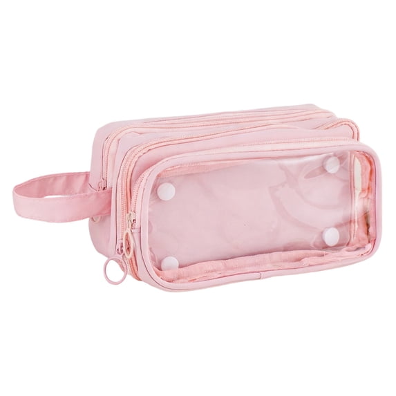 Hyknon Large Capacity Pencil Case, 3 Compartments & Clear Window Pencil Pouch with Zippers, Portable Stationery Makeup Storage Bag Organizer for Classroom College