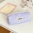 thumbnail image 1 of Hyknon Large Capacity Pencil Case Pen Pouch, Cute Bow Plaid Pencil Holder, Quilted Stationery Bag with Zipper, Soft Pen Pouch for Women Adult, Portable Storage Organizer Bag for College, Purple, 1 of 6