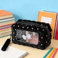 thumbnail image 1 of Hyknon Large Capacity Pencil Case Pen Pouch, Cute Plush Pencil Holder with Handle, Transparent Stationery Bag with Zipper, Portable Pen Pouch for Women Adult, Bow Storage Organizer for College, Black, 1 of 6