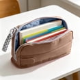 thumbnail image 1 of Hyknon Large Capacity Pencil Case Pen Pouch, Multi-layered Pencil Holder with Handle, Stationery Bag with Zipper, Portable Pen Pouch for Women Adult, Durable Storage Organizer for College, Khaki, 1 of 6