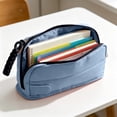 thumbnail image 1 of Hyknon Large Capacity Pencil Case Pen Pouch, Multi-layered Pencil Holder with Handle, Stationery Bag with Zipper, Portable Pen Pouch for Women Adult, Durable Storage Organizer for College, Blue, 1 of 6