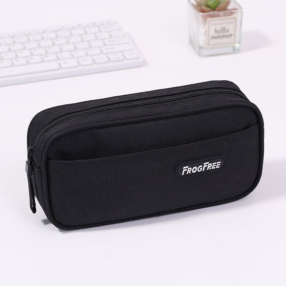 Hyknon Large Capacity Pencil Case Pen Pouch, Multi-layered Pencil Holder, Minimalist Stationery Bag with Zipper, Portable Pen Pouch for Women Adult, Durable Storage Organizer for College, Black