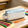 thumbnail image 1 of Hyknon Large Capacity Pencil Case Pen Pouch, Star Dot Pencil Holder with Handle, Simple Stationery Bag with Zipper, Cute Pen Pouch for Women Adult, Portable Storage Bag for Makeup College, Blue, 1 of 6