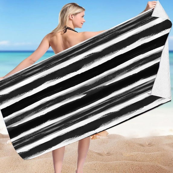 Hyknon Large Striped Beach Towel Sand Free Microfiber Thick Beach Towels Quick-Dry Absorbent Beach Blanket for Pool Travel Picnic Adults, Rectangular, 29.5x59.1"