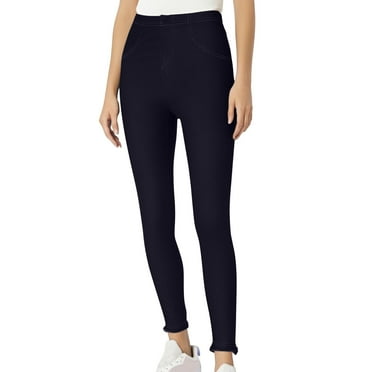 Hyknon Leggings for Women 2025 Spring Fashion Solid Color Thick Plus Size Fake Denim Leggings Casual Soft Hip Lift Elastic Waist Long Pants