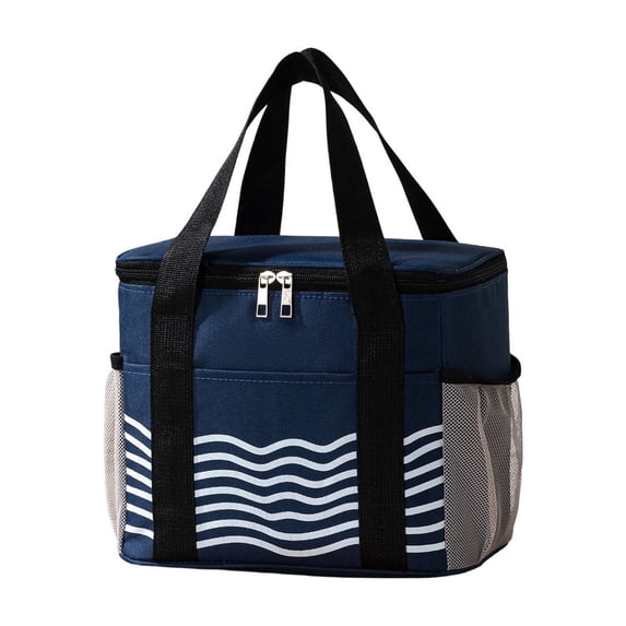 Hyknon Lunch Bag Women, Insulated Lunch Bags for Women Adult with Side Mesh Pockets, Lunch Bag for Men with Handheld, Reusable Lunch Bag for Work Picnic, Leakproof Large Lunch Box for Travel, Navy