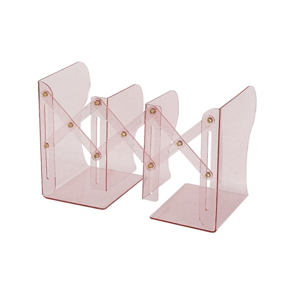 Hyknon Magazine Ends, Adjustable Magazine Holders with Non-Slip Pads for Shelves, Expandable Designs Magazine Organizer with 2 Dividers, Transparent Magazine Stopper for Home Office, Pink