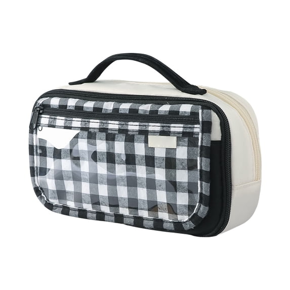 Hyknon Magnetic Checkered Pencil Cases, Large Capacity Pencil Case Pouch with Transparent Lid, Multi Compartments Stationery Bag with Handheld, Multi-Functional Pen Bag for Office Travel Daily, Black