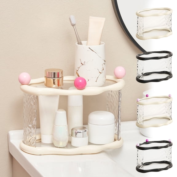 Hyknon Makeup Organizer, 2 Tier Bathroom Storage Rack, Clear Cloud Space-Saving Vanity Organizer Standing Holder, Acrylic Cosmetics Shelf for Perfume Skincare for Countertop Desk Bathroom Dresser (A)