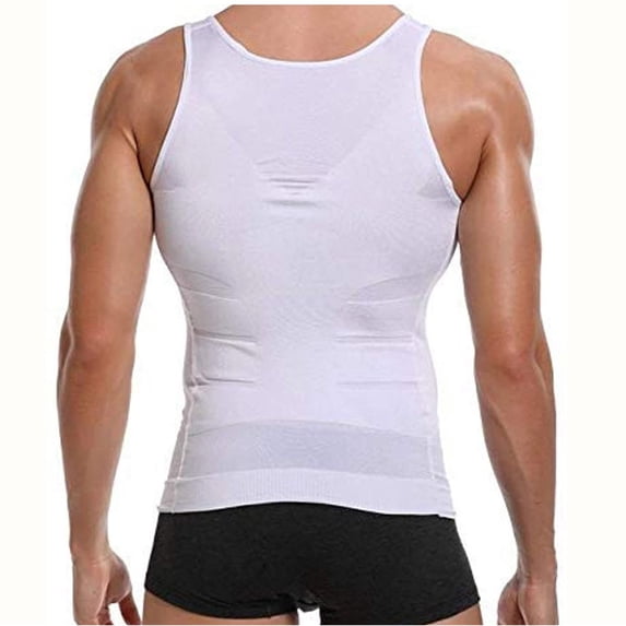 Hyknon Mens Slimming Body Shaper Vest, Elastic Compression Shirt, Tummy Control Slimming Tank Top, Comfortable Abs Abdomen Workout Vest, Simple Base Undershirt for At home Exercise Fitness(White L)