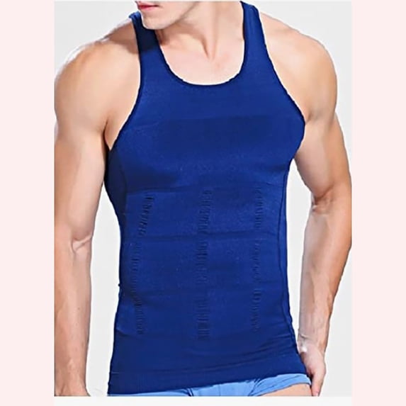 Hyknon Mens Slimming Body Shaper Vest, Elastic Compression Shirt, Tummy Control Slimming Tank Top, Comfortable Abs Abdomen Workout Vest, Simple Base Undershirt for At home Exercise Fitness(Blue XXL)
