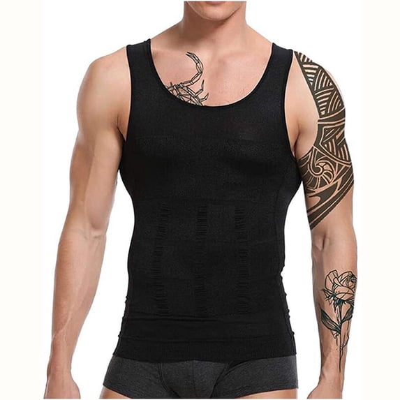 Hyknon Mens Slimming Body Shaper Vest, Elastic Compression Shirt, Tummy Control Slimming Tank Top, Comfortable Abs Abdomen Workout Vest, Simple Base Undershirt for At home Exercise Fitness(Black XL)