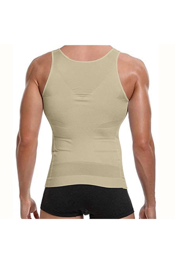 Mens Slimming Body Shaper Vest, Elastic Compression Shirt, Tummy Control Slimming Tank Top, Comfortable Abs Abdomen Workout Vest, Simple Base Undershirt for At home Exercise Fitness(Beige S)