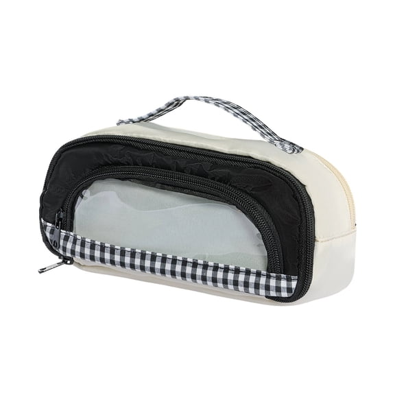 Hyknon Multi-Compartment Pencil Case with Clear Window Large Portable Pencil Pouch with Zipper Handle Aesthetic Pen Storage Bag for Makeup Stationery College Classroom