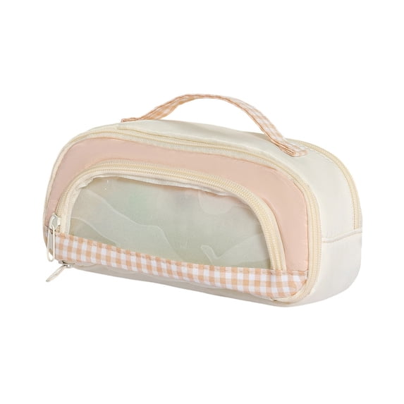 Hyknon Multi-Compartment Pencil Case with Clear Window Large Portable Pencil Pouch with Zipper Handle Aesthetic Pen Storage Bag for Makeup Stationery College Classroom