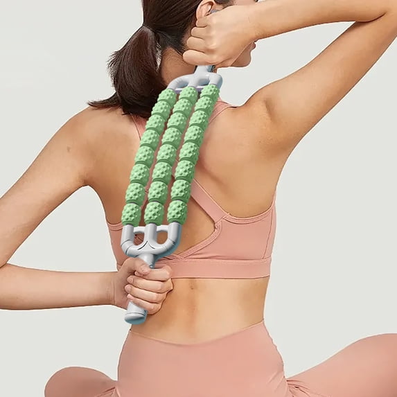 Hyknon Muscle Massage Stick Roller, 3-Row Flexible Rolling Massager for Full Body Deep Tissue, Portable Fascia Rolling Tool, Handheld Anti Cellulite Device, Massage Tool for Neck Back Gym, Green