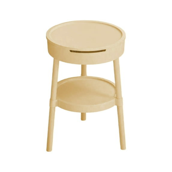 Hyknon Night Stand 2-Tier Round Vintage Side Table with Storage Drawer Plastic Beige Nightstand Non-Slip Bedside End Table for Living Room Bedroom