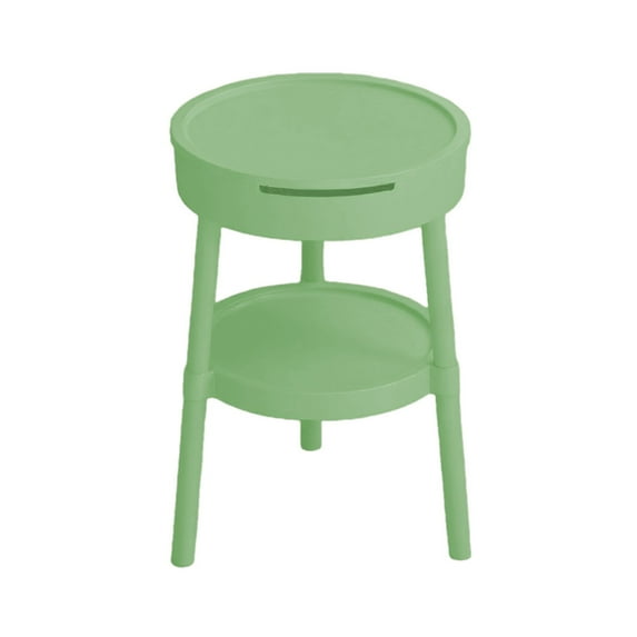Hyknon Night Stand 2-Tier Round Vintage Side Table with Storage Drawer Plastic Green Nightstand Non-Slip Bedside End Table for Living Room Bedroom