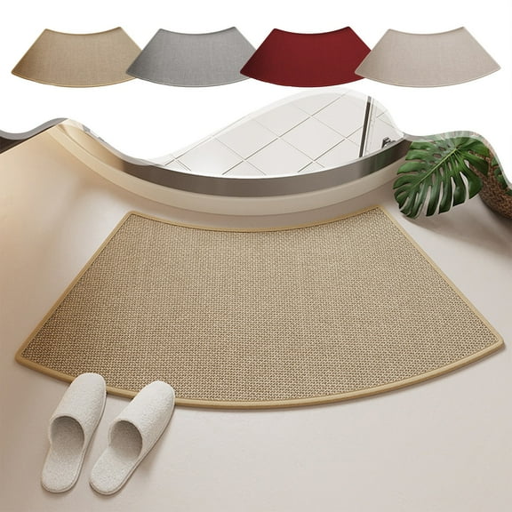 Hyknon Non-Slip Curved Bathroom Rugs Washable Quick Dry Bath Shower Mat Linen Absorbent Carpet for Toilet Tub Entryway, Red, 15.7x29.5"